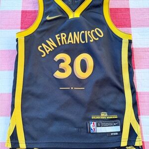 Nike Golden State Warriors City Edition Curry Jersey Black and Yellow Youth S